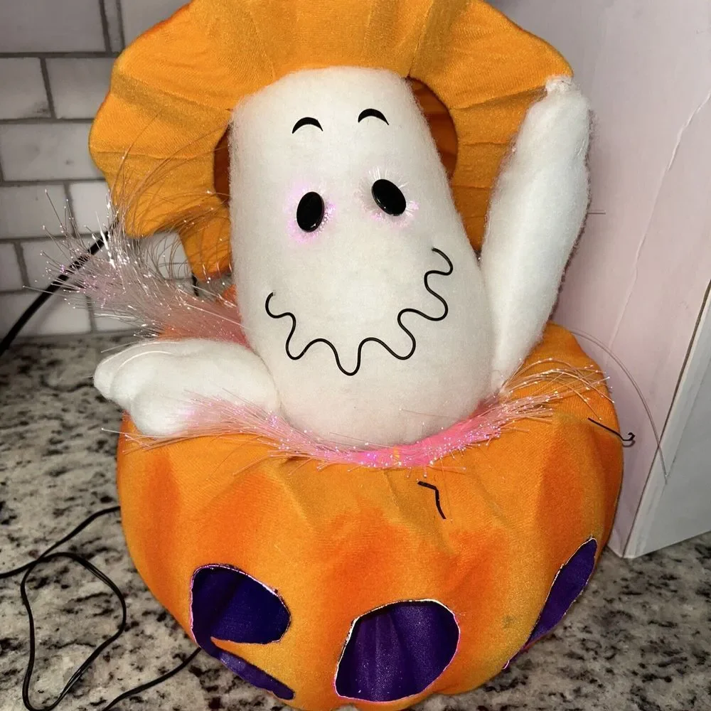 Sterling Large Halloween‎ Fiber Optic Ghost inside Light Up Pumpkin Decoration